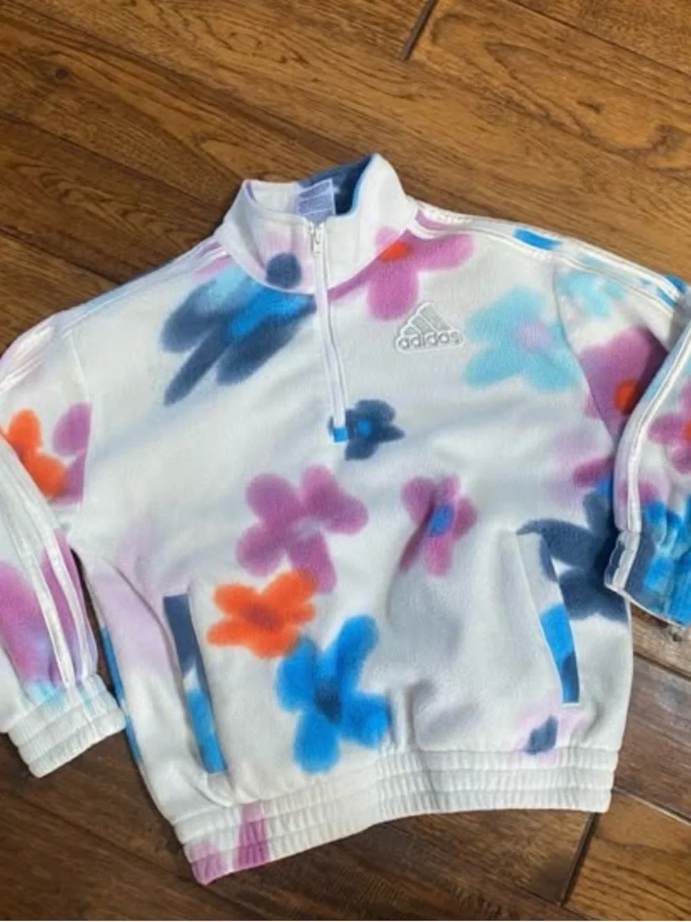 Adidas girls youth size small White Floral Quarter-Zip Fleece